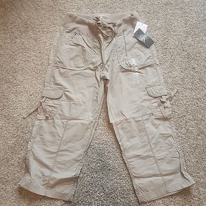 NWT Calvin Klein  Women's Capri Cargo Pants Sz S Light Weight Khaki Color